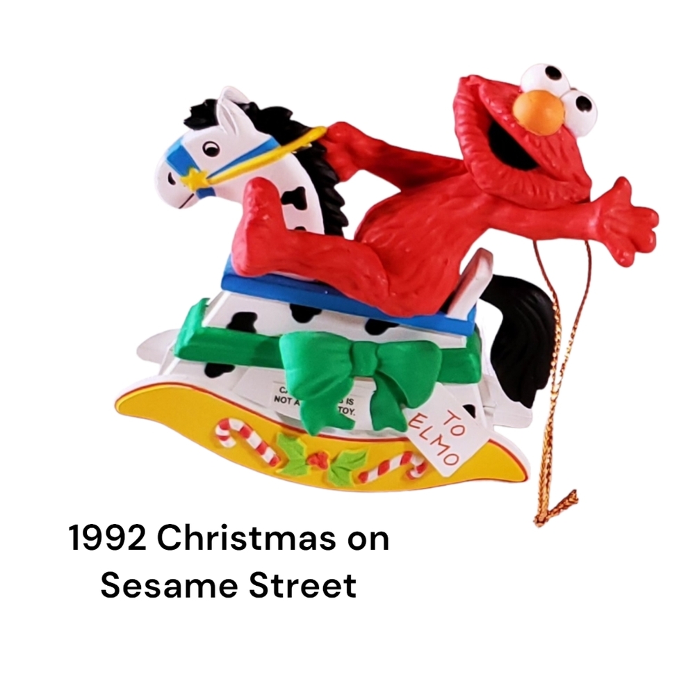 Elmo Ornament Vintage Rocking Horse Happy Christmas Morning Sesame Street 1992
